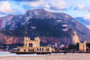 Wall Mural - Lovely Evening at Mondello, Sicily on Italy, in South Europe. Landscape Travel Picture