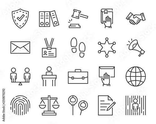 Cuadros en Lienzo set of juctice icons, such as law, lawyer, work, legal, secure