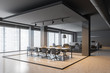 © ImageFlow - Corner of gray meeting room with windows
