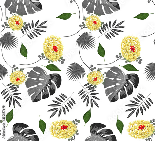 Trendy  seamless beautiful artistic summer tropical pattern with exotic palm ...