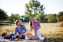 Family Having Picnic In Field With Their Baby Daughter (6-11 Months) 