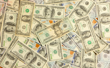 Background with money american hundred dollar bills close up