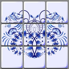 Wall Mural - Floral ornament applied to a ceramic tile. Modular grid.