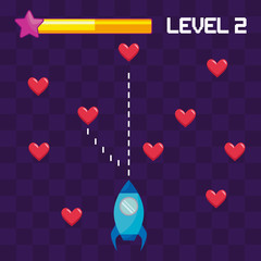 Poster - classic video game rocket flying and hearts