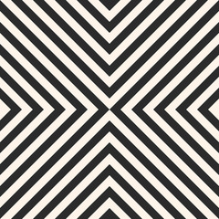 Black and white stripes vector seamless pattern. Simple texture with crossing diagonal striped lines. Monochrome geometric background, repeat tiles. Pop art style. Design for decor, prints, fabric