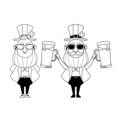 Saint patricks funny elves cartoons in black and white