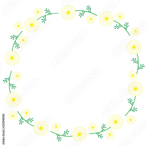 マーガレットの花と葉っぱの円形フレームのイラスト Stock Illustration Adobe Stock