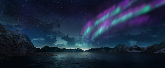 Wall Mural - colorful northern lights over starry night sky