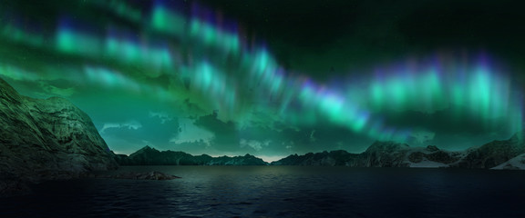 Wall Mural - colorful northern lights over starry night sky