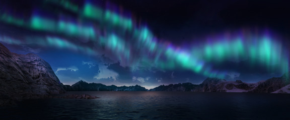Wall Mural - colorful northern lights over starry night sky