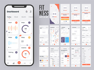 fitness app material design with flat ui web screens including sign in, create profile, workout and 
