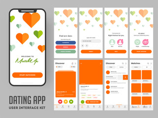 Canvas Print - Dating app user interface layout for responsive mobile app or website with including user category, details, place and marriage profile screens layout.