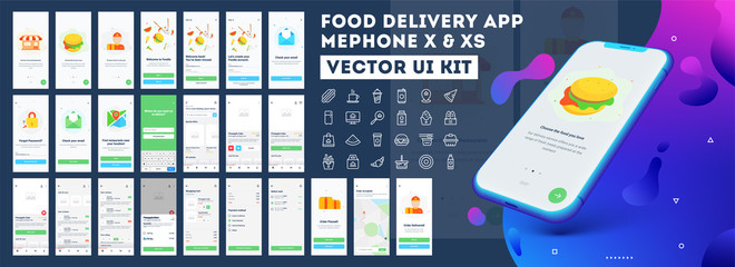 Wall Mural - food delivery mobile app ui kit including sign up, food menu, booking and home service type review s