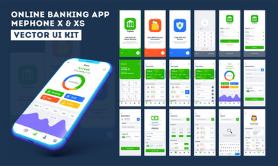 Wall Mural - online banking app ui kit for responsive mobile app or website with different layout including login
