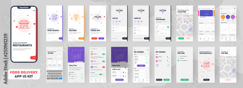 Fotomural Food delivery mobile app ui kit including sign up, food menu, booking and home service type review screens