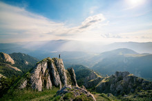Man On Top Of Mountain In Beautiful Landscape, 