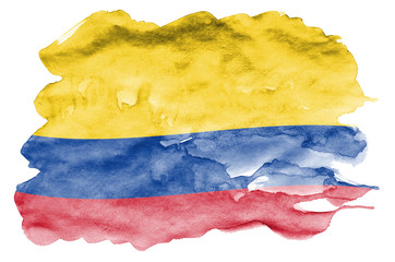 Colombia flag  is depicted in liquid watercolor style isolated on white background