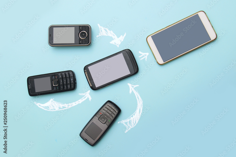 evolution of cell phones. Technology development telephone and pda ...