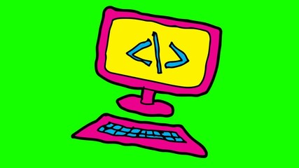 kids drawing green screen with theme of computer programmer