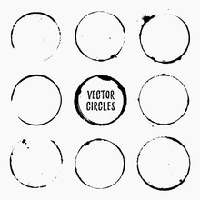 Grunge Ink Circles. Vector Coffee Rings.