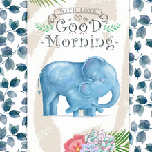 Watercolor Baby Elephant And Mother. Cute Elephants For Greeting Card, Birthday, Invite, Mother Day Painting Clip Art On Floral Background