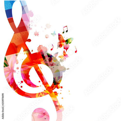 Plakaty muzyka  plakat-na-wymiar-tlo-muzyczne-z-kolorowym-kluczem-g-i-nutami-wektorowymi-projekt-ilustracji