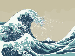 great wave japanese woodblock print style vector illustration