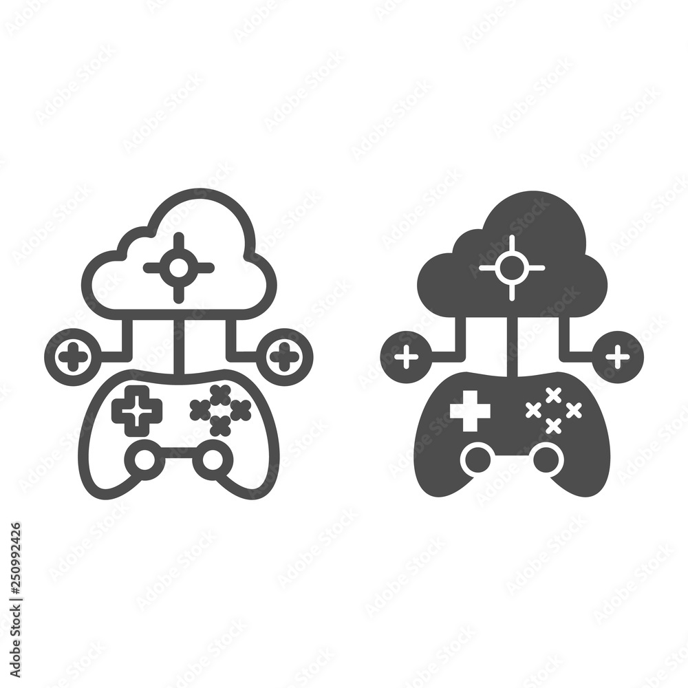 Game on internet line and glyph icon. Cloud and gamepad vector ...