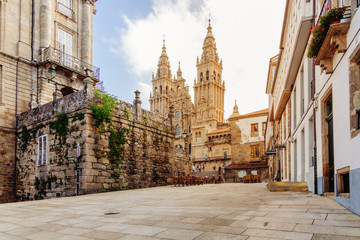 Wall Mural - Santiago de Compostela, Cathedral at sunrise. Galicia, Spain