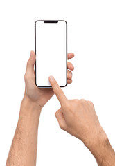Fototapete - Male hand using blank touchscreen of smartphone