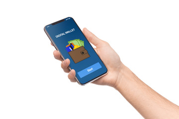 Poster - Man holding smartphone with digital wallet application