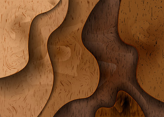 3D woodcut layers texture vector banner. Abstract wood cut art background design for website template.