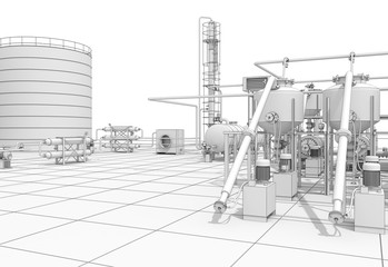 Wall Mural - oil refinery, chemical production, waste processing plant, exterior visualization, 3D illustration