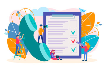 Wall Mural - filling out the questionnaire, information on the phone, support online concept