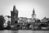 Fototapeta Miasto - Scenic view on Vltava river and historical center of Prague,buildings and landmarks of old town, Prague, Czech Republic