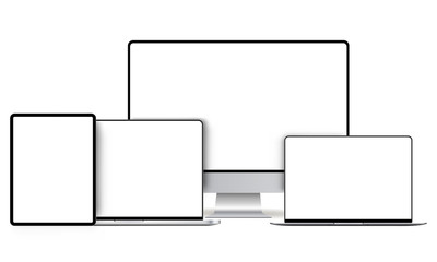 modern devices mockups with blank frameless screens: computer monitor, laptop, tablet. vector illust