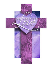 Wall Mural - Graphic Christian Cross with No Greater Love Heart