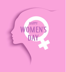 Sticker - Womens Day 8 March design template. Decorative woman silhouette on pink background. Vector illustration