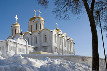 Assumption church in Vladimir town, Russia, famous by its frescoes painted by Andrey Rublev. Popular landmark. Color photo.