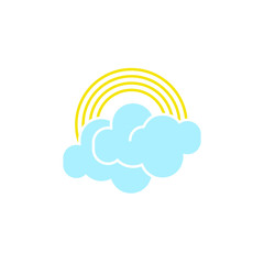 Vector weather icon of a blue cloud with rainbow to show the rainy forecast and the current climate outside for applications, widgets, and other meteorological designs.