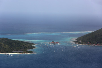 A scenic overview of Saba Rock from Virgin Gorda in the British Virgin Islands on July 24, 2017.