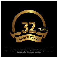 Thirty two years anniversary golden. anniversary template design for web, game ,Creative poster, booklet, leaflet, flyer, magazine, invitation card - Vector