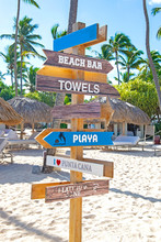 Beach Signs In Punta Cana A Popular Destination In Dominican Republic
