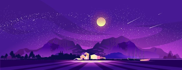 Wall Mural - night village in the mountains