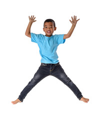 people concept happy little asian boy jumping in air happiness, childhood, freedom in movement isolated on white