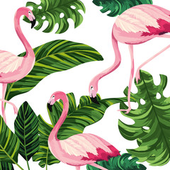 Sticker - tropical flamingos cartoon