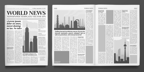 business newspaper template. financial news headline, newspapers pages and finance journal isolated 
