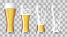 Tall Realistic Glasses With Lager Beer And Foam