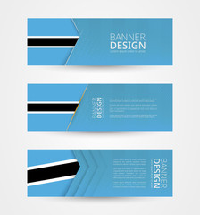 Wall Mural - Set of three horizontal banners with flag of Botswana. Web banner design template in color of Botswana flag.