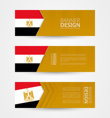 Wall Mural - Set of three horizontal banners with flag of Egypt. Web banner design template in color of Egypt flag.